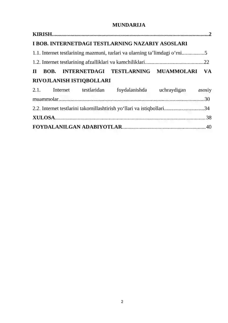 "INTERNETDAGI TESTLAR YANGI MUAMMOLARI VA ISTIQBOLLARI" 2