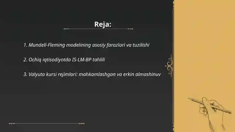 Mundell-Fleming modelining asosiy farazlari va tuzilishi 2