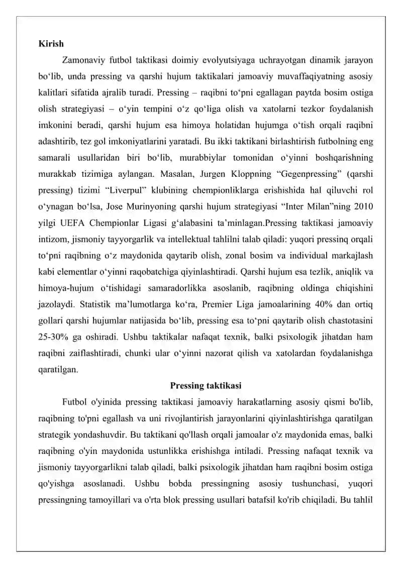Futbolda pressing va qarshi hujum taktikalari 2