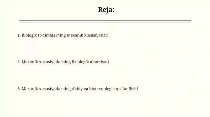 Biologik to'qimalarning mexanik xossalari va uning fiziologik ahamiyati 2