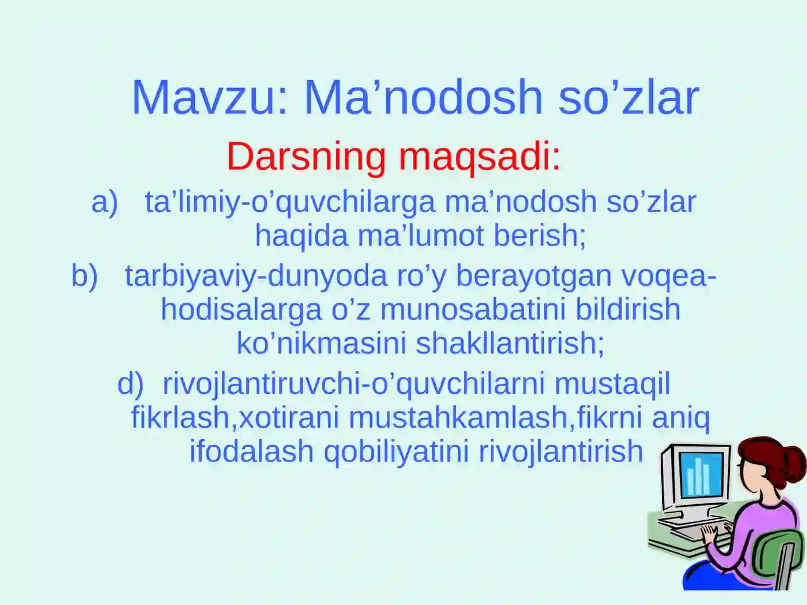 Ma’nodosh so’zlar DARS ISHLANMASI 2