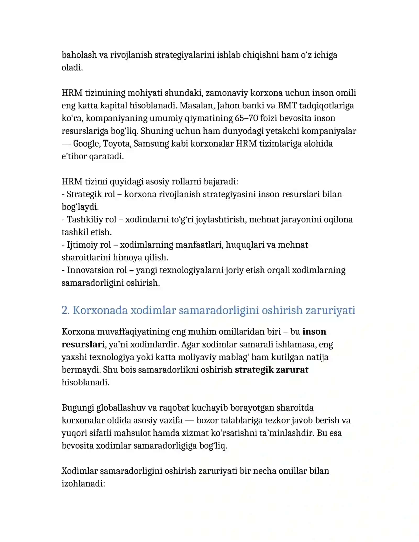 HRM tizimlari orqali xodimlar samaradorligini oshirish 2