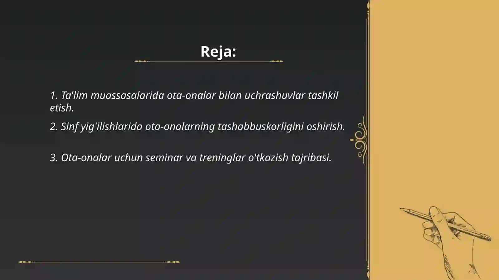 Taʼlim muassasasining ota onalar va jamoatchilik bilan guruh tarzidagi ishlash shakllari 2