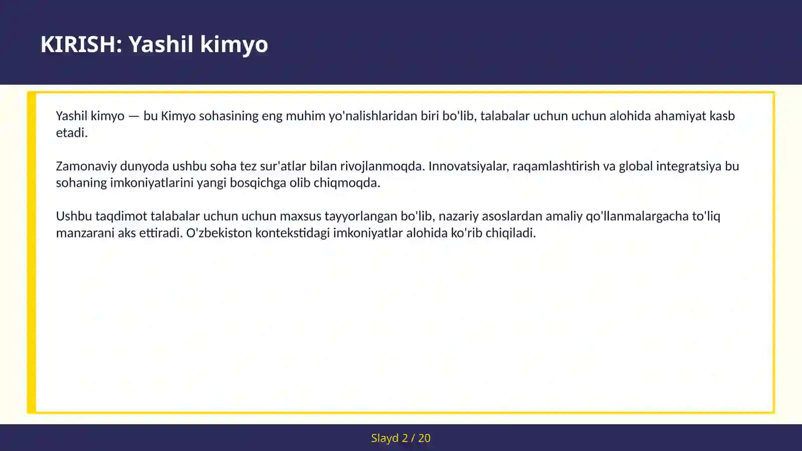 Yashil Kimyo 2