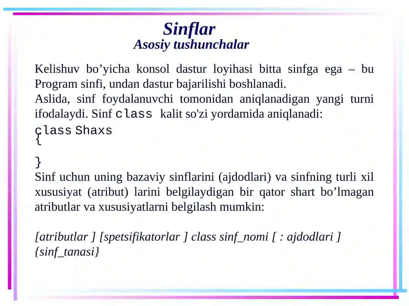 Sinflar Asosiy Tushunchalar 2