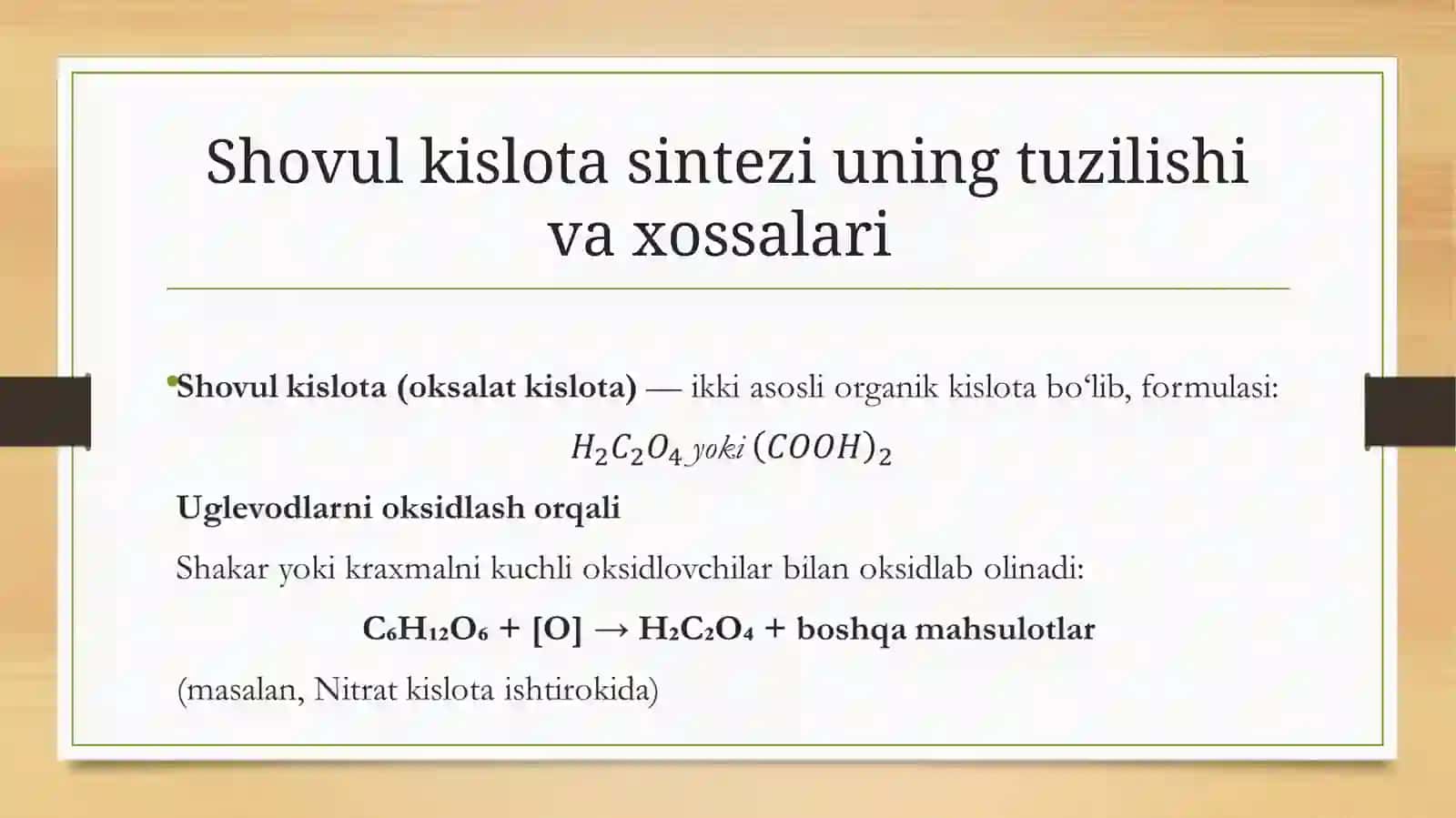 Shovul kislota sintezi uning tuzilishi va xossalari 2