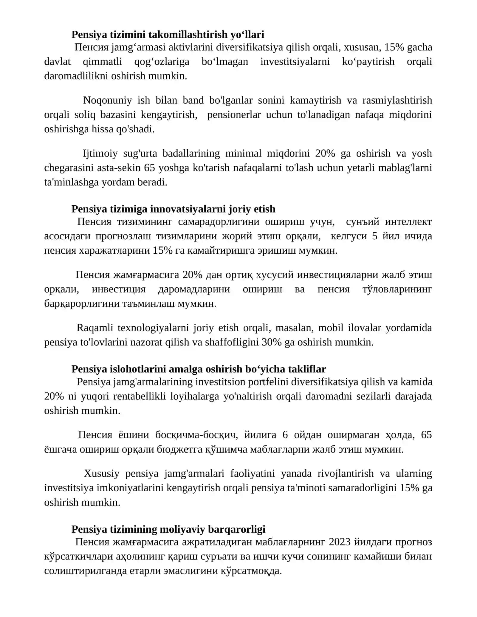 O'zbekistonda pensiya ta'minoti tizimi muammolari va ularni hal etish yo'llari 2