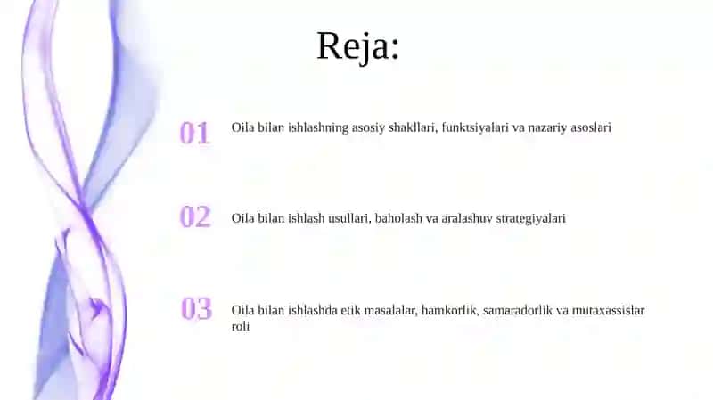 Oila bilan ishlashning asosiy shakllari va funktsiyalari 2