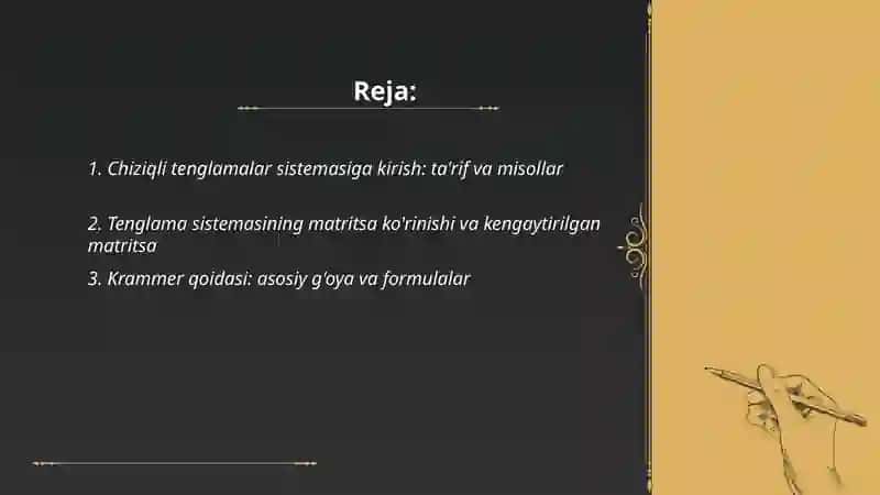 Chiziqli tenglamalar sistemasini kramer va gauss usulda yechish 2