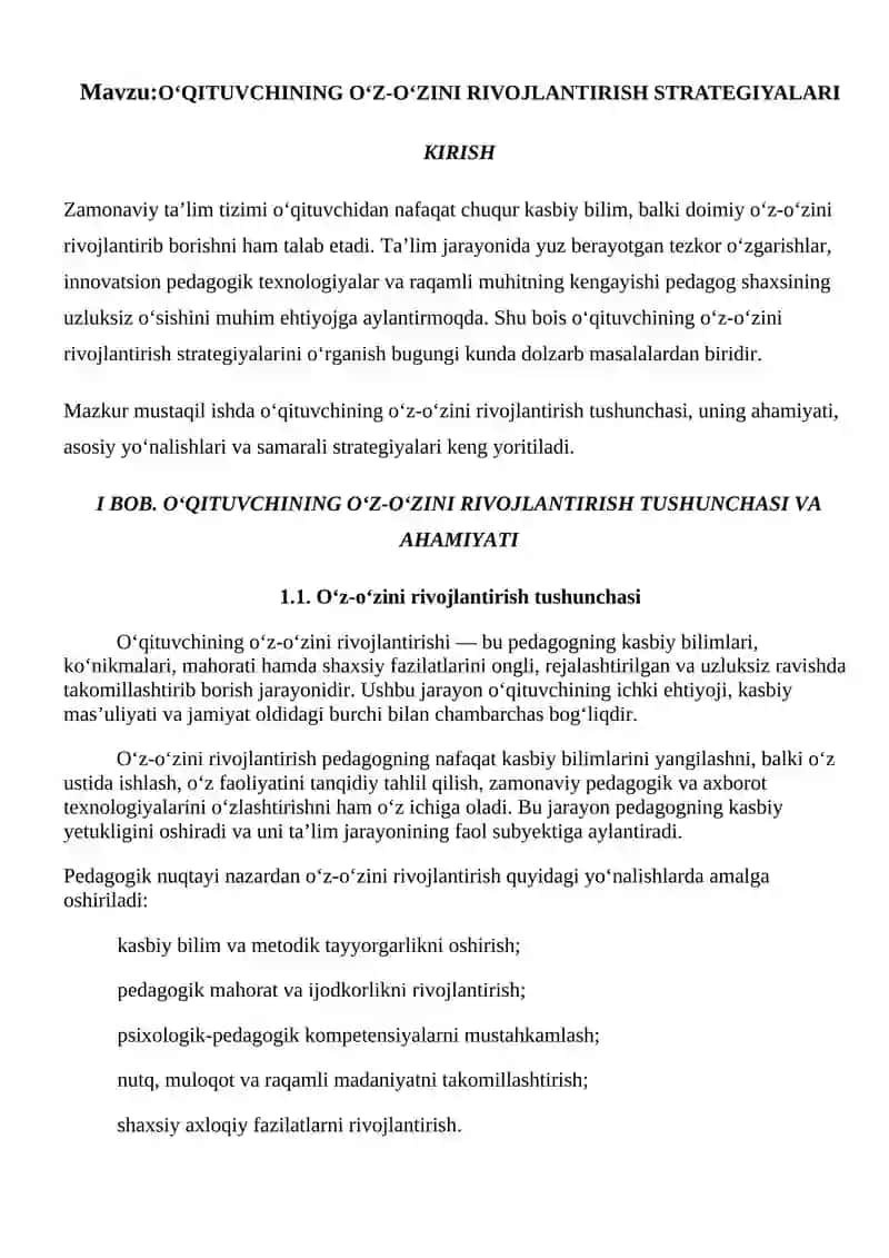 O‘QITUVCHINING O‘Z-O‘ZINI RIVOJLANTIRISH STRATEGIYALARI 2