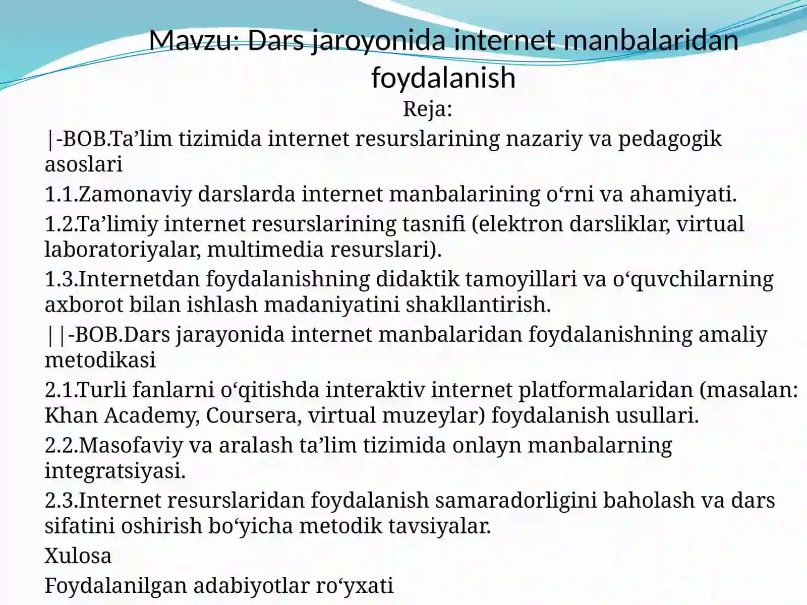 Dars jaroyonida internet manbalaridan foydalanish 2