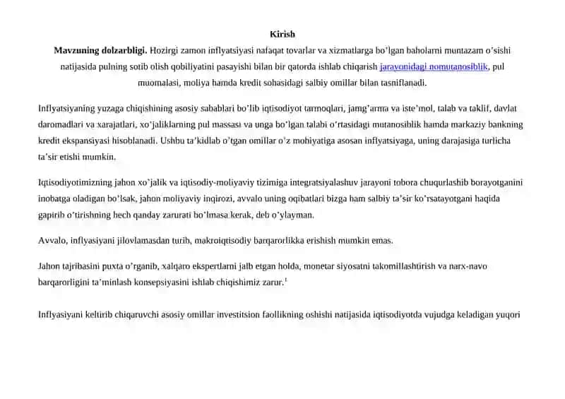 INFLYATSIYA VA ISHSIZLIK O'RTASIDAGI BOG'LIQLIKNI TAHLIL QILISH 2