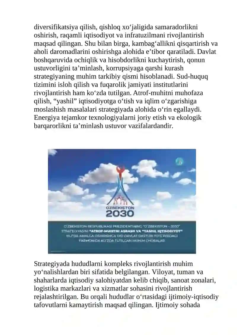 O‘zbekiston-2030 strategiyasi mohiyati. 2