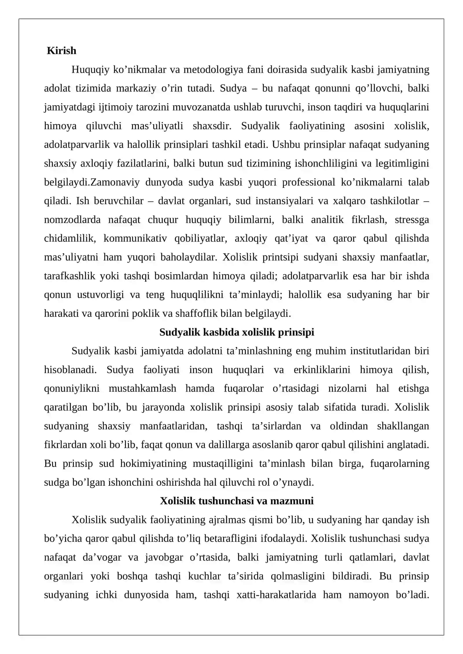 Sudyalik kasbida xolislik, adolatparvarlik, halollik prinsiplari 2