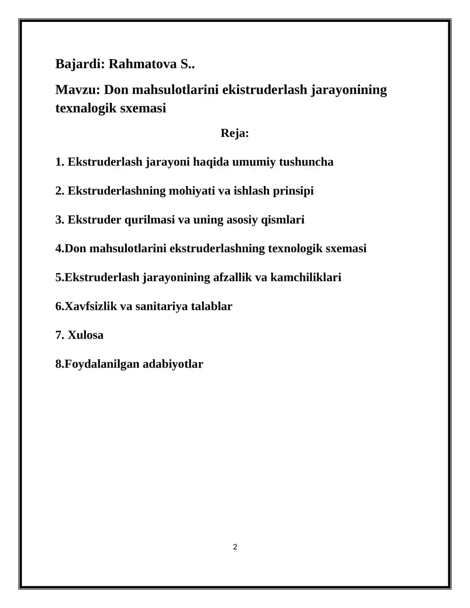 Don mahsulotlarini ekistruderlash jarayonining texnalogik sxemasi 2