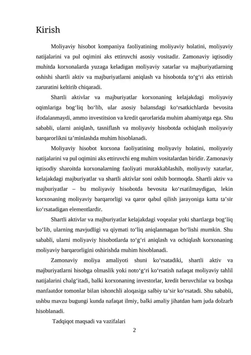 SHARTLI AKTIVLAR VA MAJBURIYATLARNING MOLIYAVIY HISOBOTDA AKS ETTIRILISHI 2