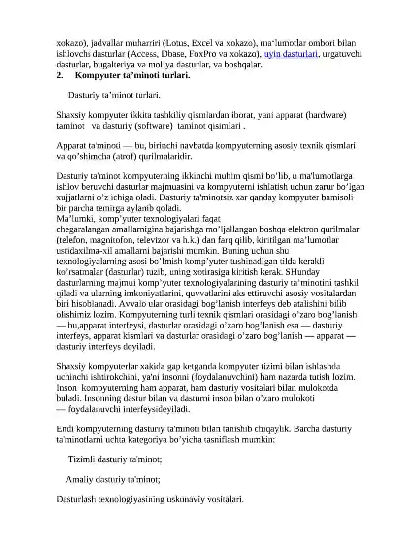 Shaxsiy kompyuterlarning dasturiy ta’minoti 2