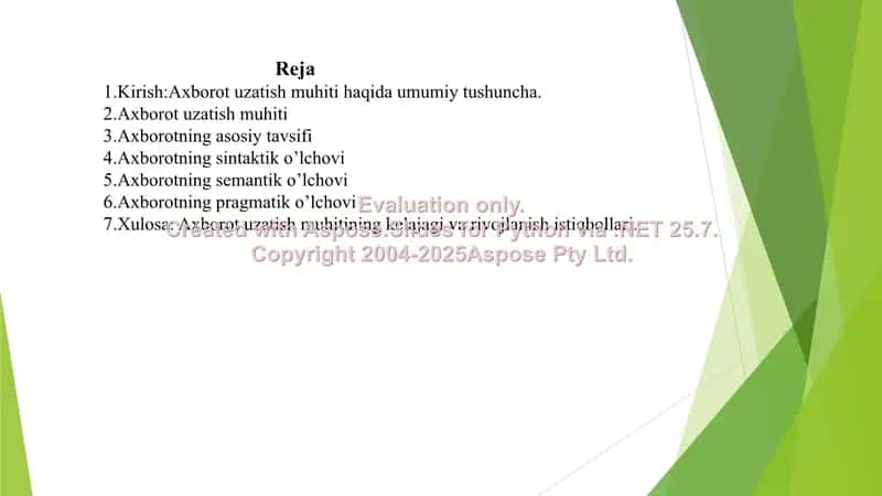 Axborot uzatish muhiti xususiyati axborotning asosiy tavsifi, axborotning sintaktik, semantik va pragmatik o’lchovlari 2