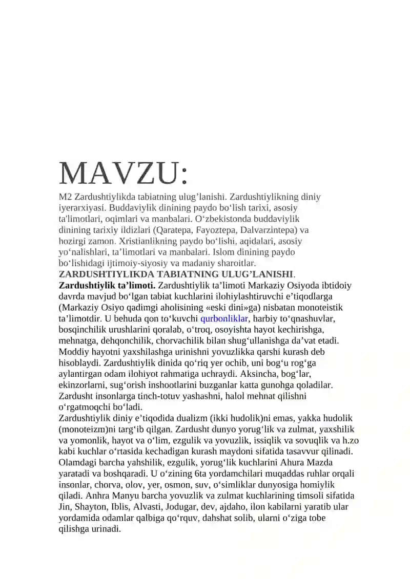 M2 Zardushtiylikda tabiatning ulug’lanishi 2