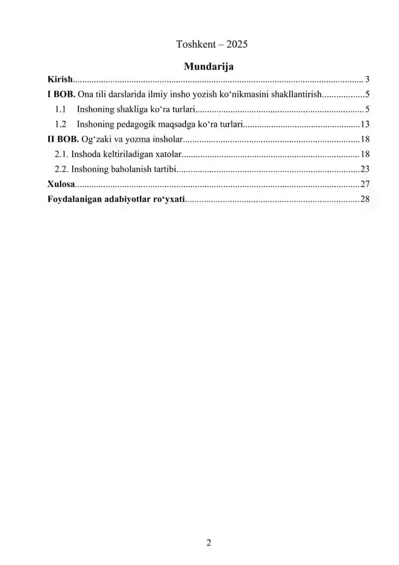 Ona tili darslarida ilmiy insho yozish ko‘nikmasini rivojlantirish metodikasi 2