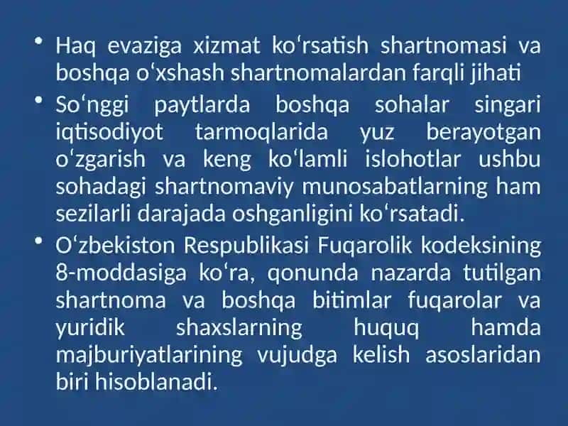 Haqevazi ga xizmat ko`rsatish shartnomasi 2