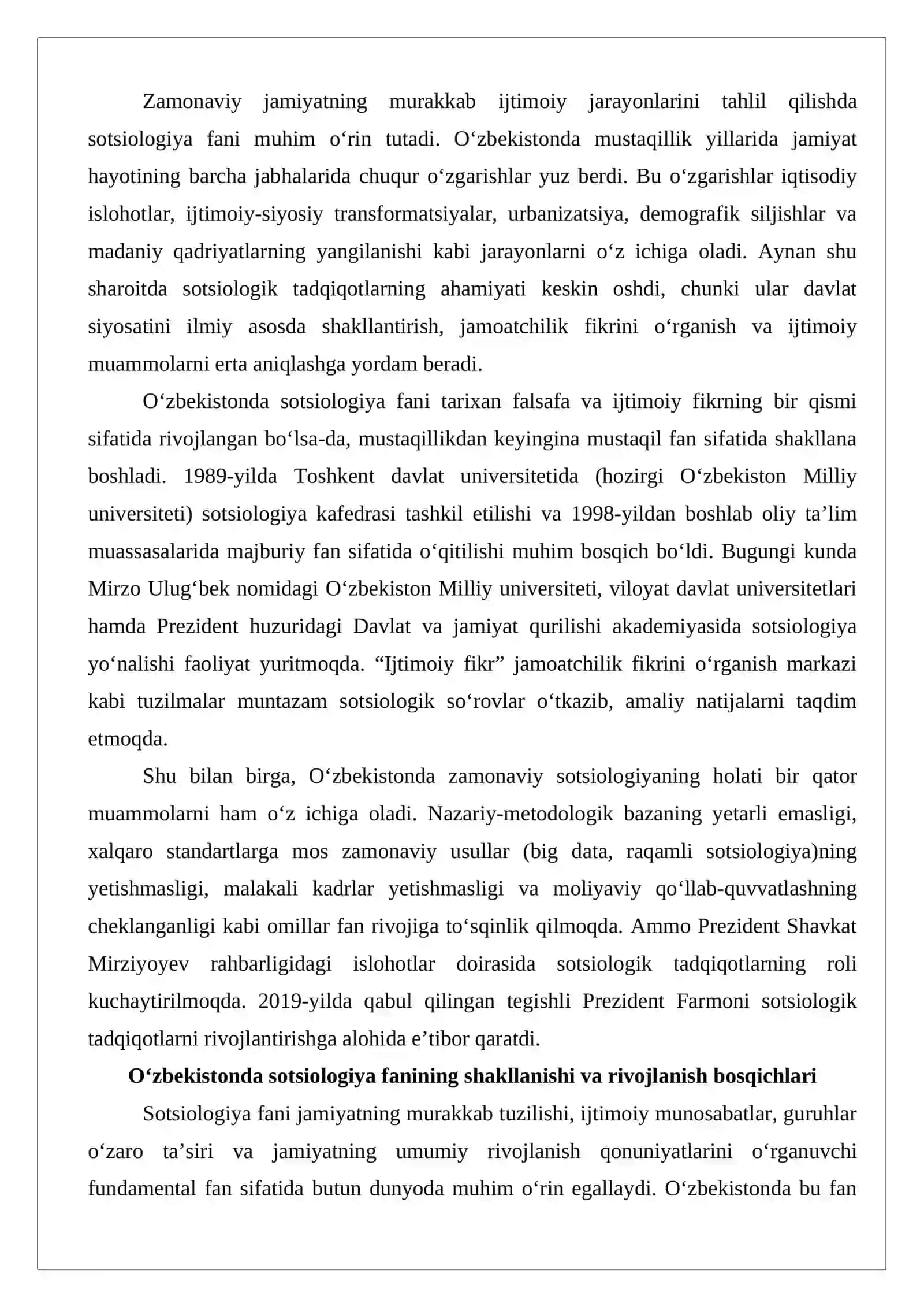 Oʻzbekistonda zamonaviy sotsiologiyaning holati va istiqbollari 2