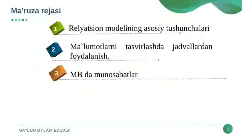 MA’LUMOTLAR BAZASI DTBS16MBK 2