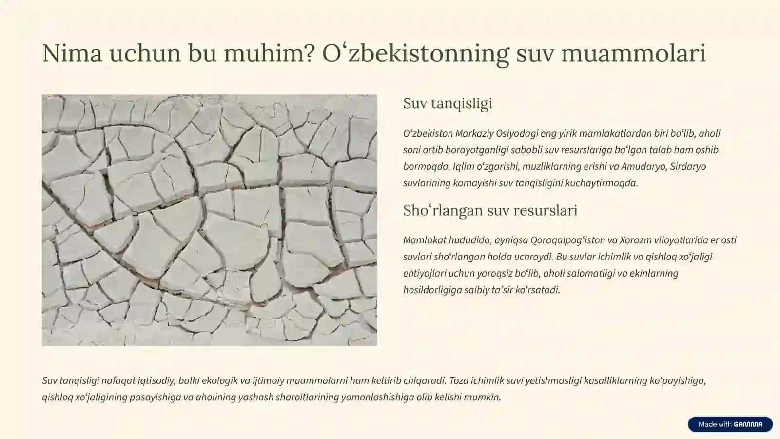 Shoʻr suvlarni chuchuklashtirish: Kelajak uchun yechimlar 2
