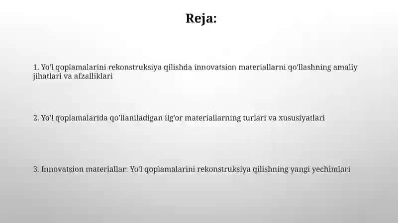 Yo'l to'shamasini rekonstruksiya qilishda innovatsion materiallarni qo'llash 2