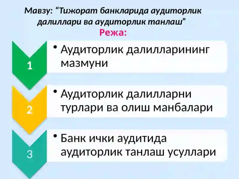 Тижоратбанкларида аудиторликдалиллари ва аудиторликтанлаш 2