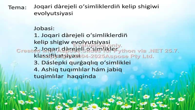 Joqari dàrejeli oʻsimliklerdin̈ kelip shigiwi evolyutsiyasi 2