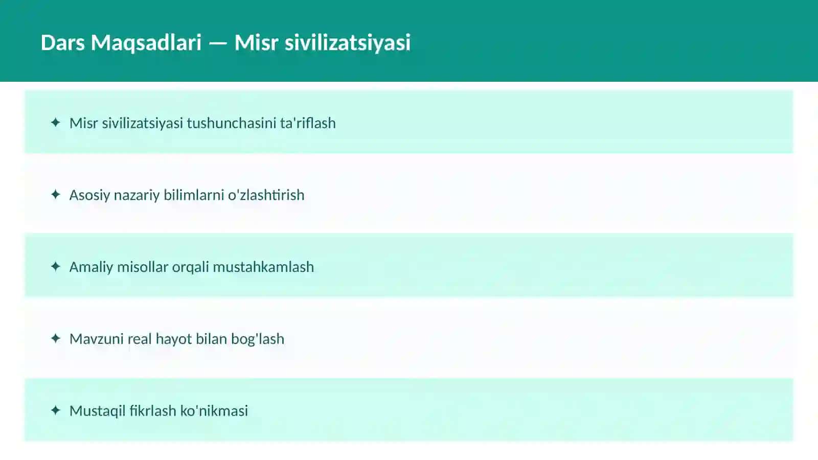 Qadimgi Sharq O'qituvchilar va talabalar uchun dars ishlanma 2
