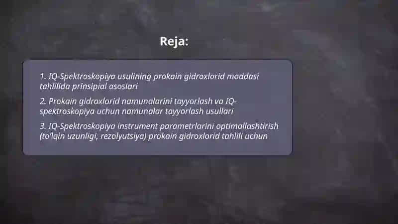 IQ-Spektroskopiya usulining prokain gidroxlorid moddasi 2