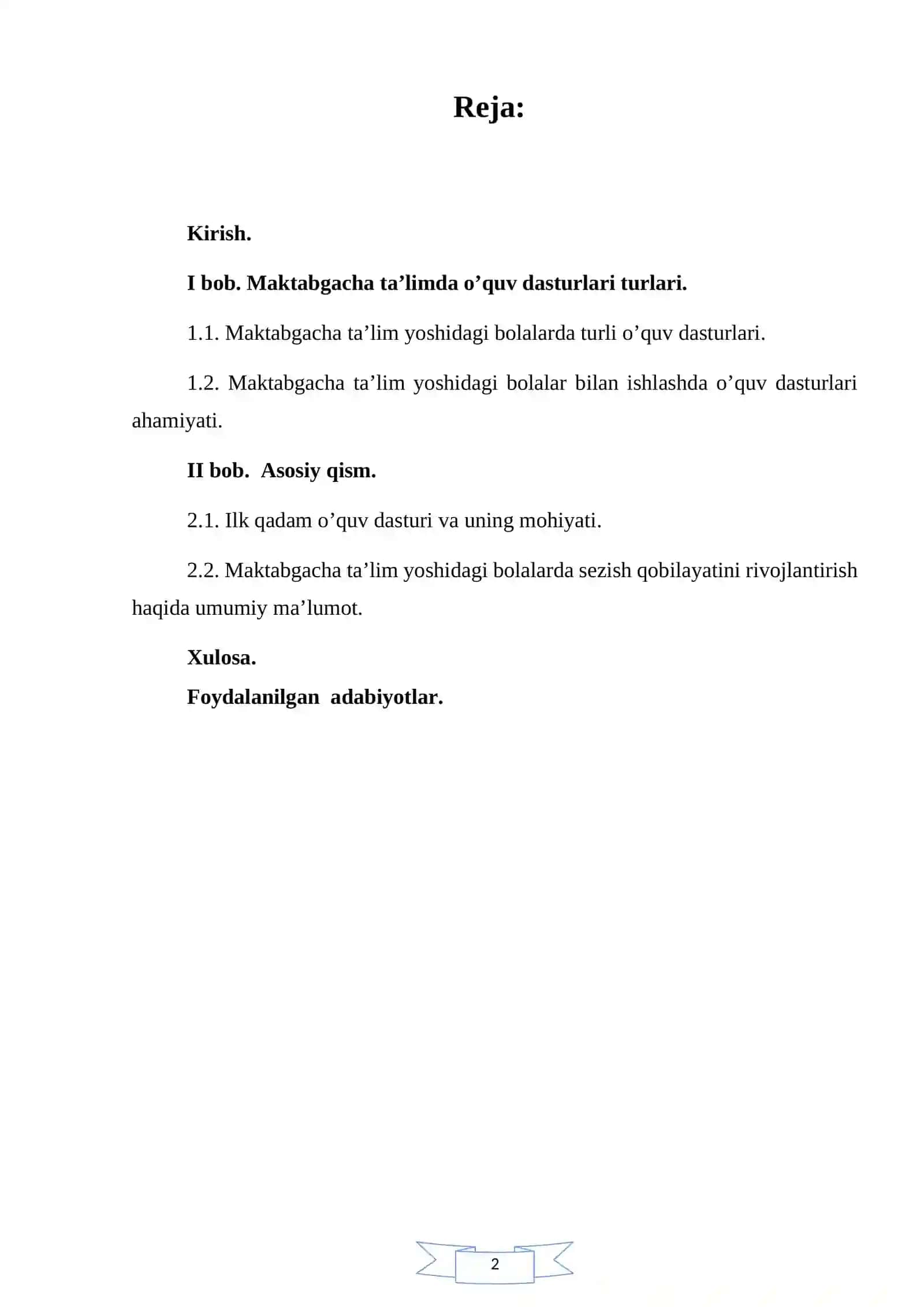 Ilk qadam o’quv dasturi asosida faoliyat markazlarida maktabgacha yoshdagi bolalarning sezish qobiliyatlarini rivojlantirishni tashkil qilish 2