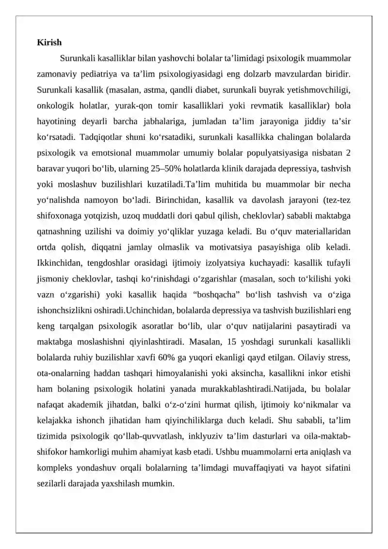 Surunkali kasalliklar bilan yashovchi bolalar ta’limidagi psixologik muammolar 2