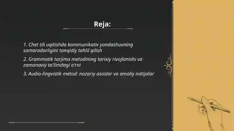 Chet tili uqitish metodlariga bag'ishlangan tanqidiy, tahliliy insho 2