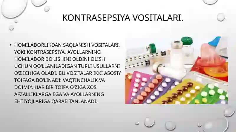 Homiladorlikdan saqlanish vositalari haqida umumiy tushunchalar. Tug‘ruqdan so‘ng tavsiya etiladigan kontrasepsiya vositalari.. 2