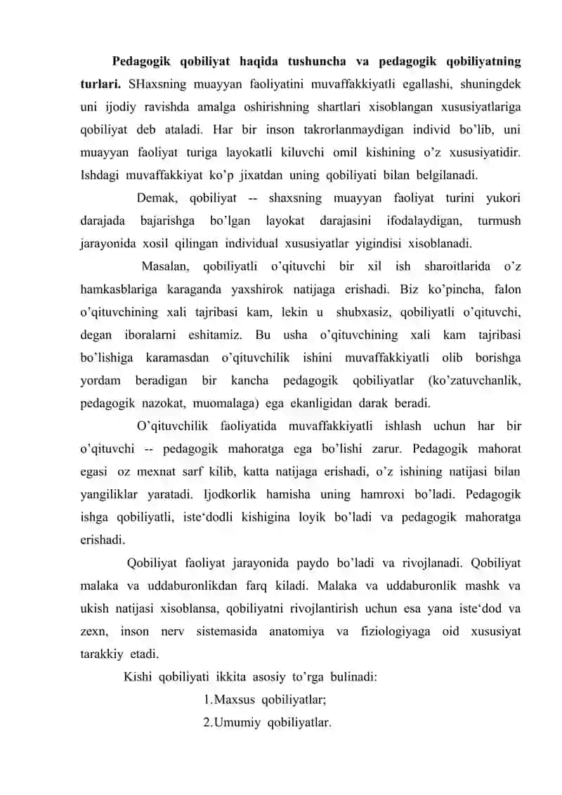 Pedagogik qobiliyat haqida tushuncha va pedagogik qobiliyatning turlari 2
