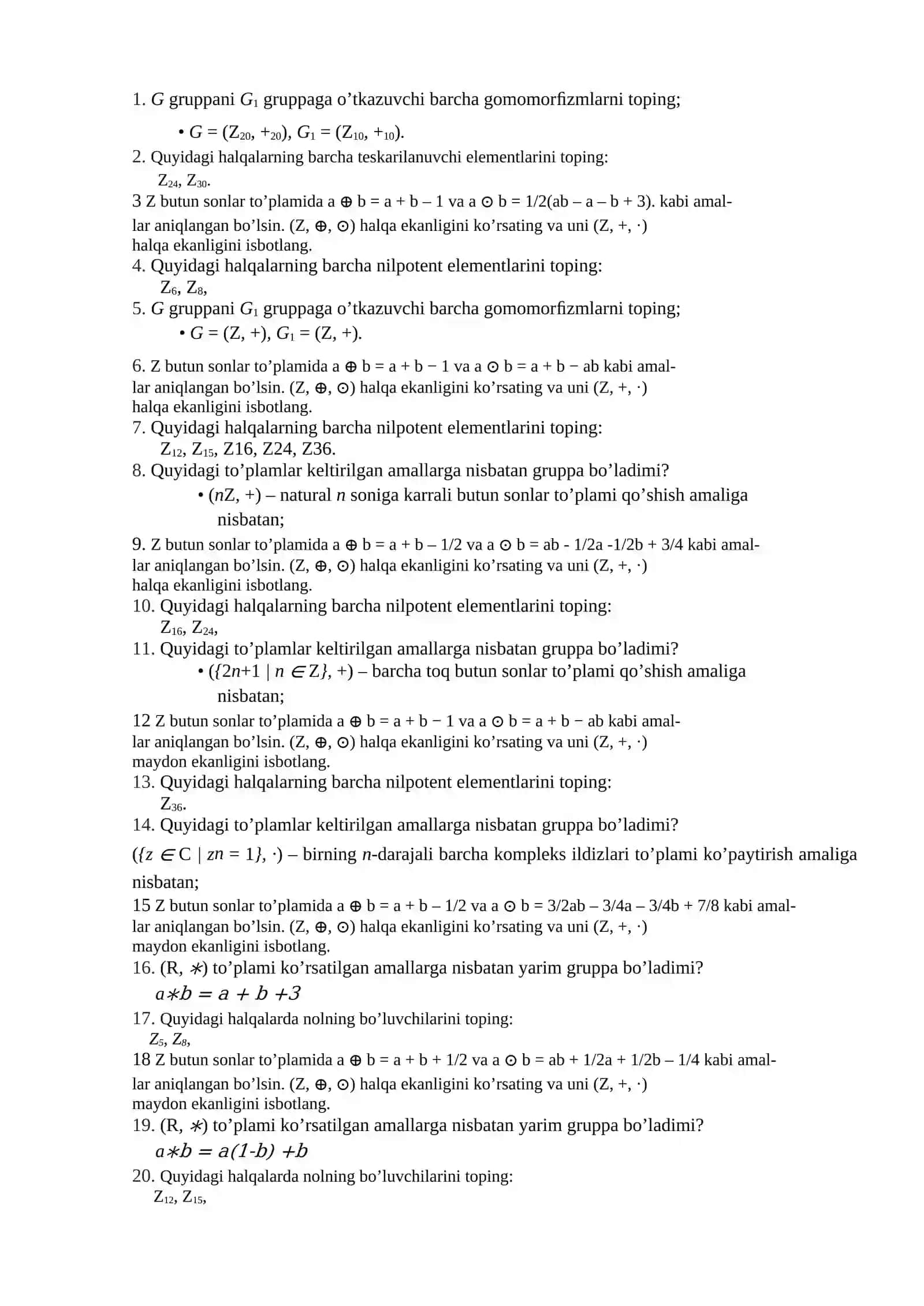 Algebradan savollar jamlanmasi 2