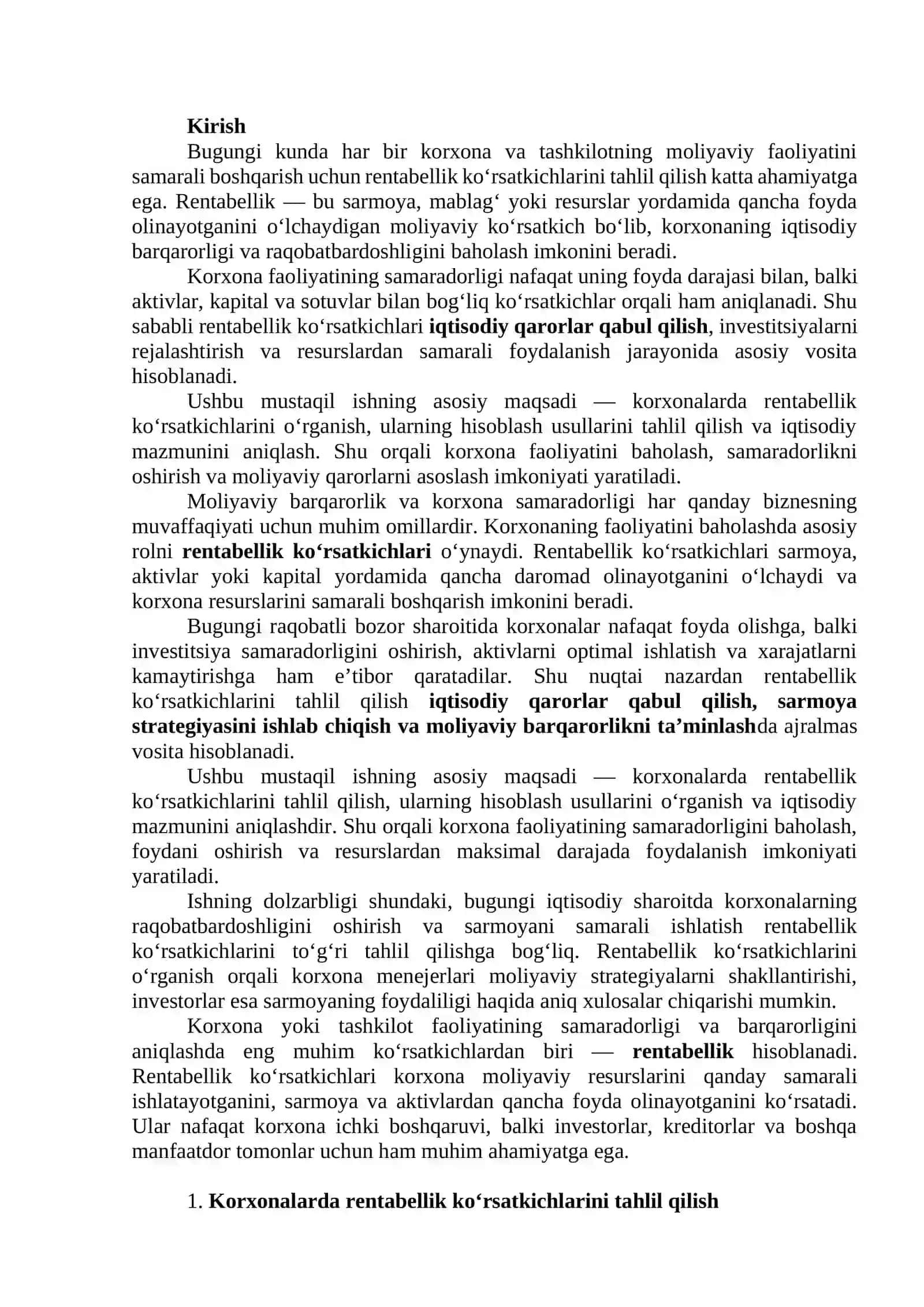 Rentabellik kuesatgichlari va ularning iqtisodiy mazmuni 2