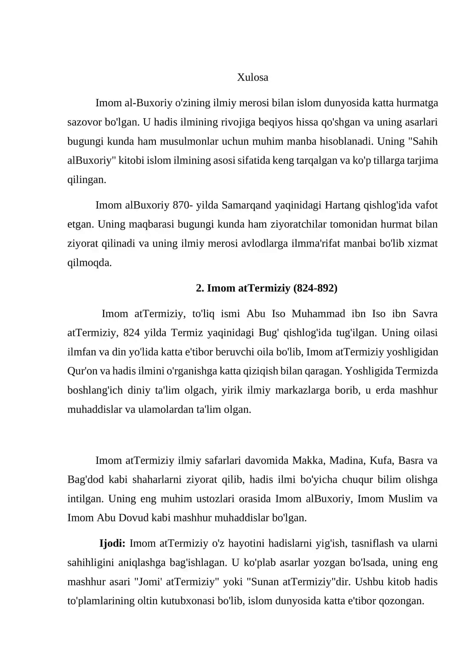 MAVOROUNNAHRDA YETISHIB CHIQQAN MUHADDISLAR HAYOTI VA IJODI BILAN TANISHISH 2