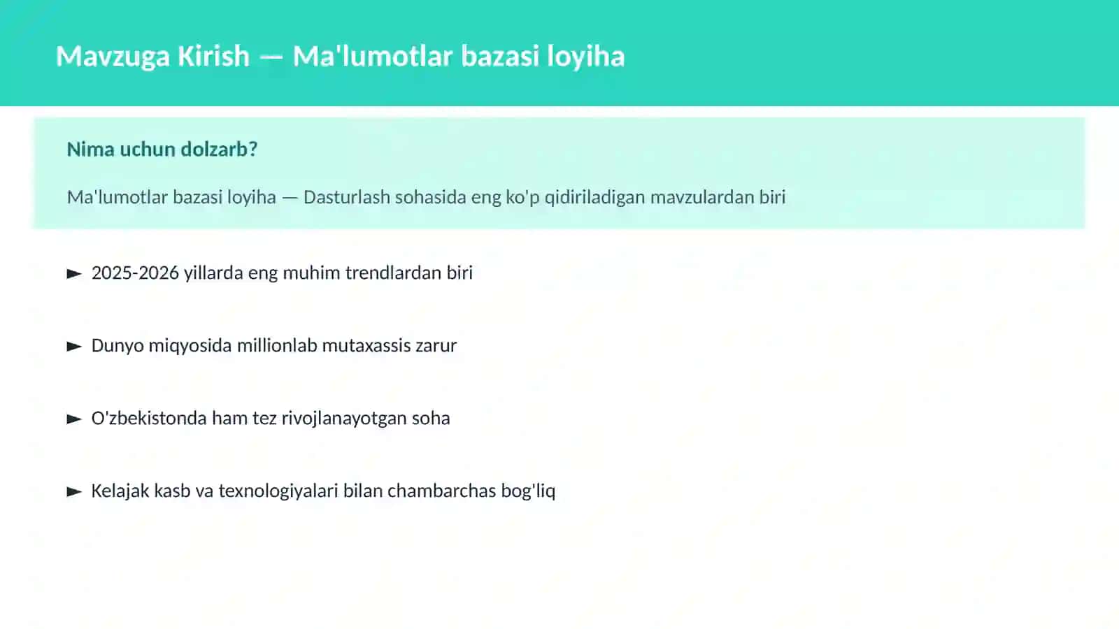 Ma'lumotlar bazasi loyiha 2