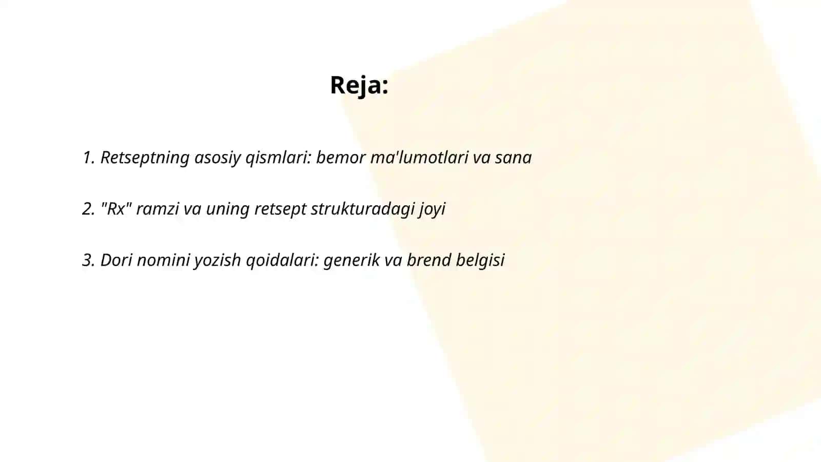 Retsept strukturalar. retsept yozish qoidasi 2