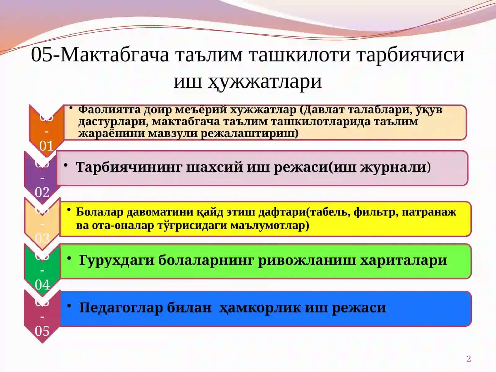 Мактабгача таълим ташкилоти тарбиячиси иш ҳужжатлари 2