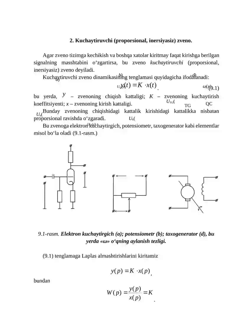 Elementar zvenolar va ularning xarakteristikalari 2