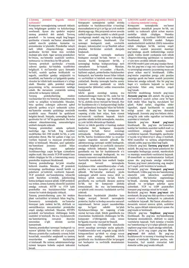 Kompyuter tarmog‘i fanining asosiy vazifalari 2