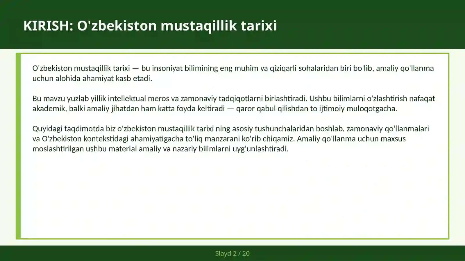 O'ZBEKISTON MUSTAQILLIK TARIXI 2