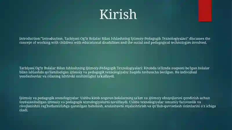 Tarbiyasi OgʻIr Bolalar Bilan Ishlashning Ijtimoiy-Pedagogik Texnologiyalari 2