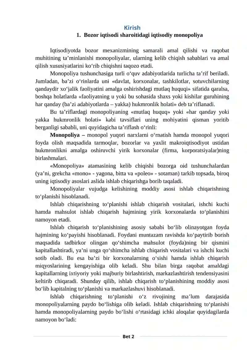 Monopoliyadan Chiqarish va Raqobatni Rivojlantirish 2