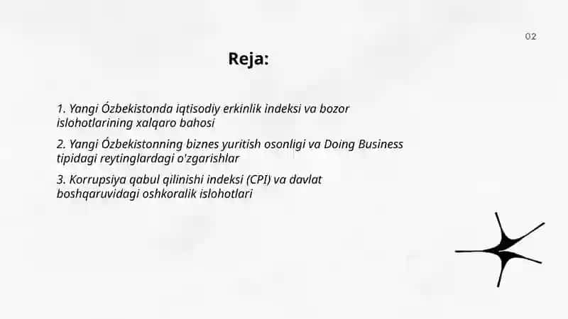 Yangi Ózbekiston ijtimoiy-siyosiy,iqtisodiy va madaniy hayotida róy berayotgan ózgarishlarning xalqaro reyting va indekslarda aks etishi 2